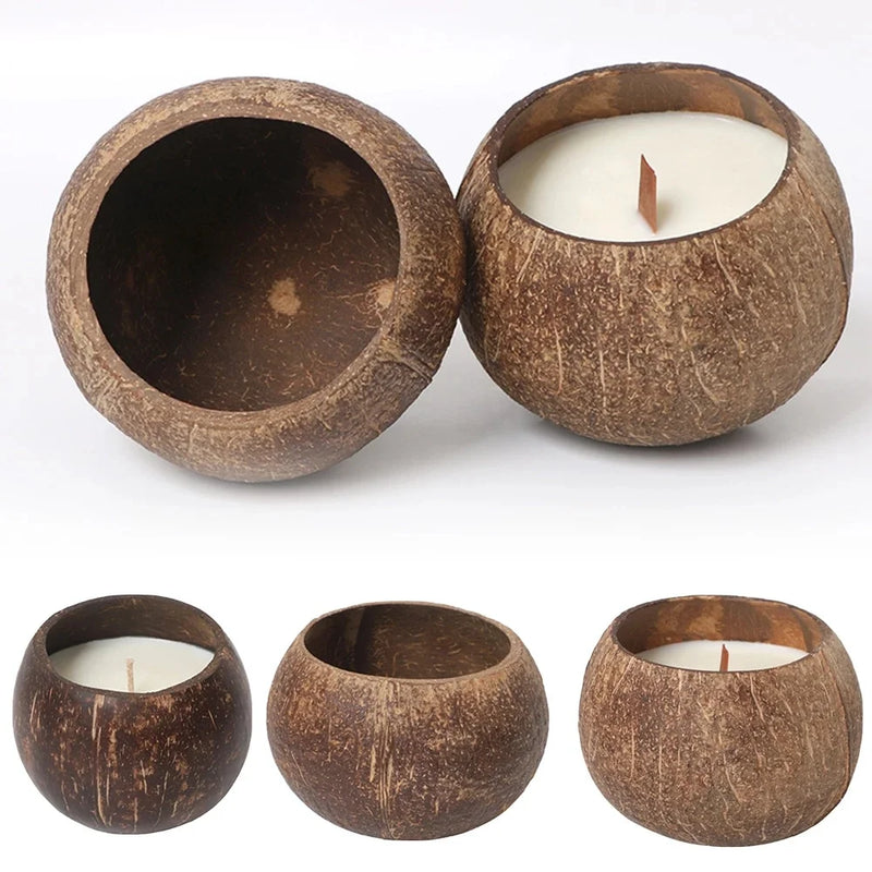 Coconut Shell Candle Holder Candlestick Natural Coconut Bowl Desk Organizer Coconut Shell Candle Holder (No Candle) Home Decor