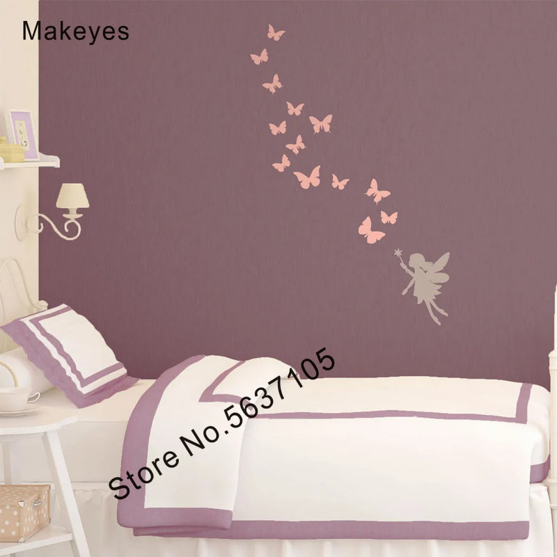 Makeyes Fairies Wall Sticker Butterflies Mural Wall Decal Home Girls Bedroom Decoration Vinyl Wall Decor Fairy Wallpaper Q763