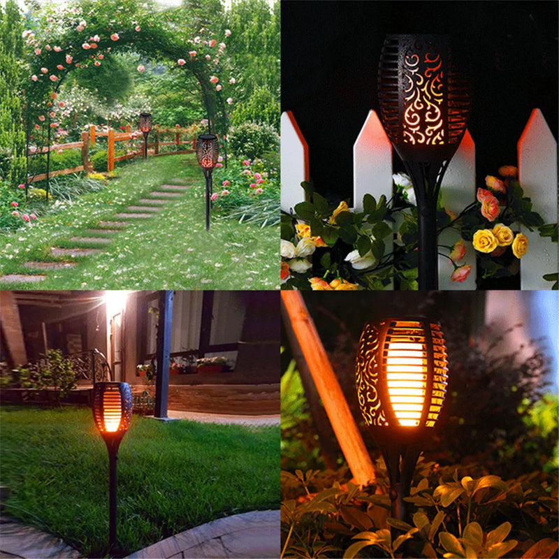 33/96 LED Outdoor Solar Flame Lamp Torch Light Safety Waterproof Light Flicker Lights For Terrace Garden Decor Automatic On Dusk