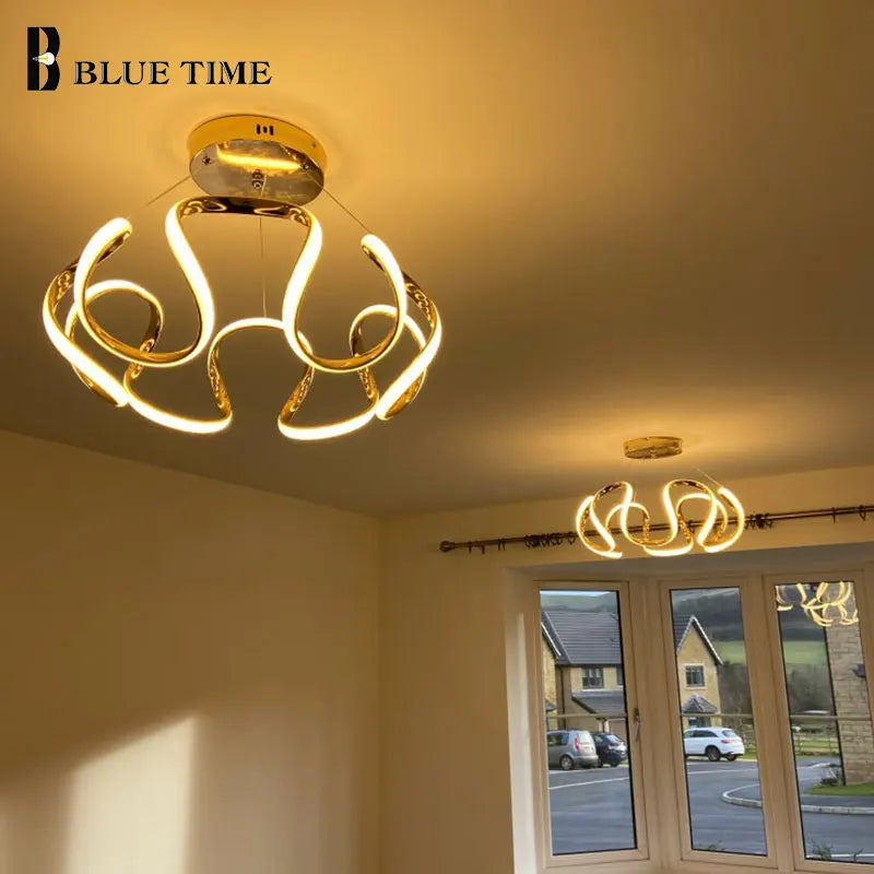 Modern Led Chandelier Hanging Lamp Gold Coffee Chrome Metal Ceiling Chandelier Lighting For Living room Dining room Kitchen Lamp