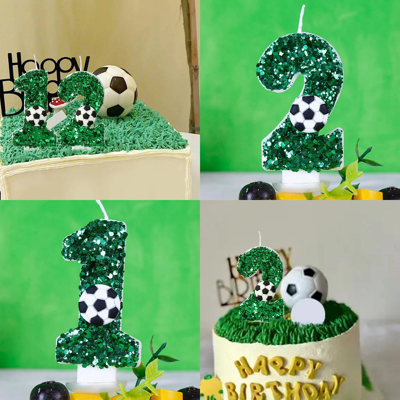 Football Children's Birthday Candles 0-4 Number Green Birthday Soccer Rugby Candle for Boy Party Cake Topper Decoration