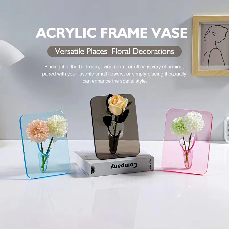 Acrylic Photo Frame Vase Modern Art Floral Flower Vase Desktop Plant Holder For Office Home Decor Gift Wedding Table Centerpiece