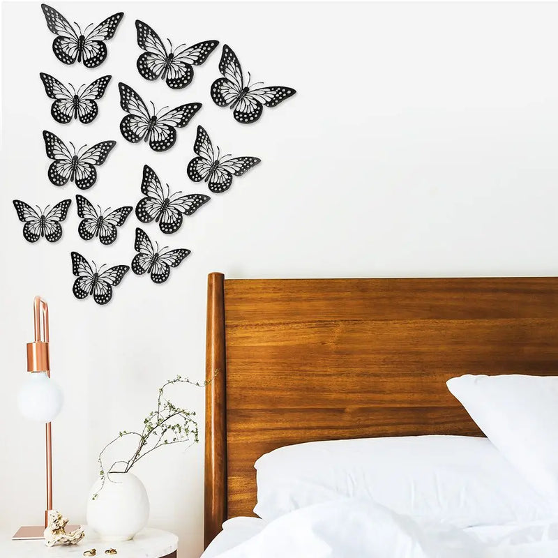 12pcs Bedroom Wall Art Decor Wedding Ornament Home Decoration Wall Sticker Butterfly Sticker 3D Hollow