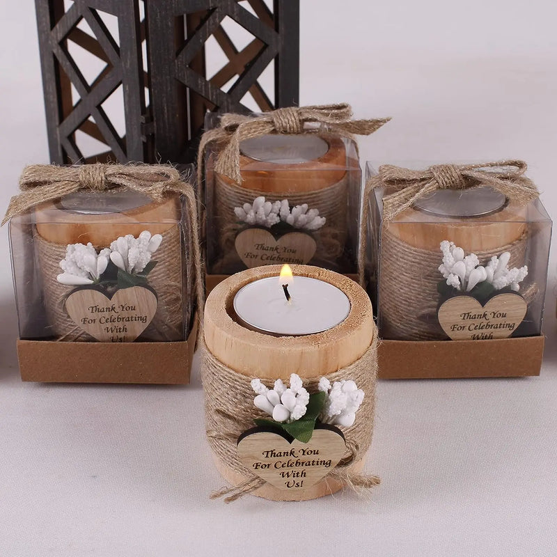 6/12/24PCS Guest Gift Candle for Wedding Wooden Tealight Candle Holders Bridal Shower Thank You Gifts for Baby Shower