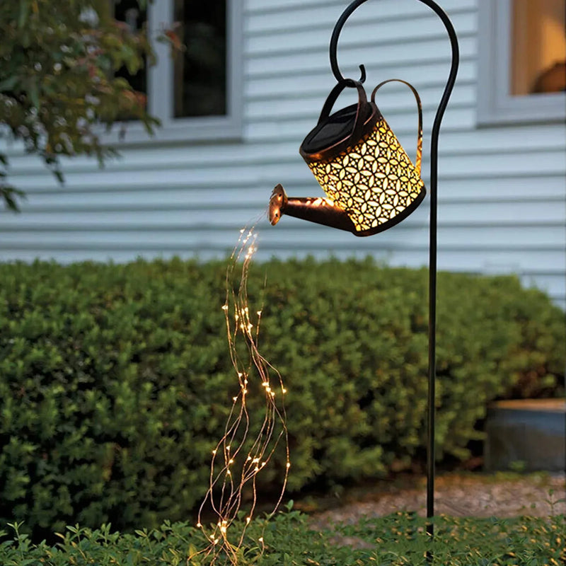 Solar Powered Watering Can Sprinkles Fairy Waterproof Shower Art LED Light Lantern Outdoor Lawn Courtyard Garden Decoration Lamp