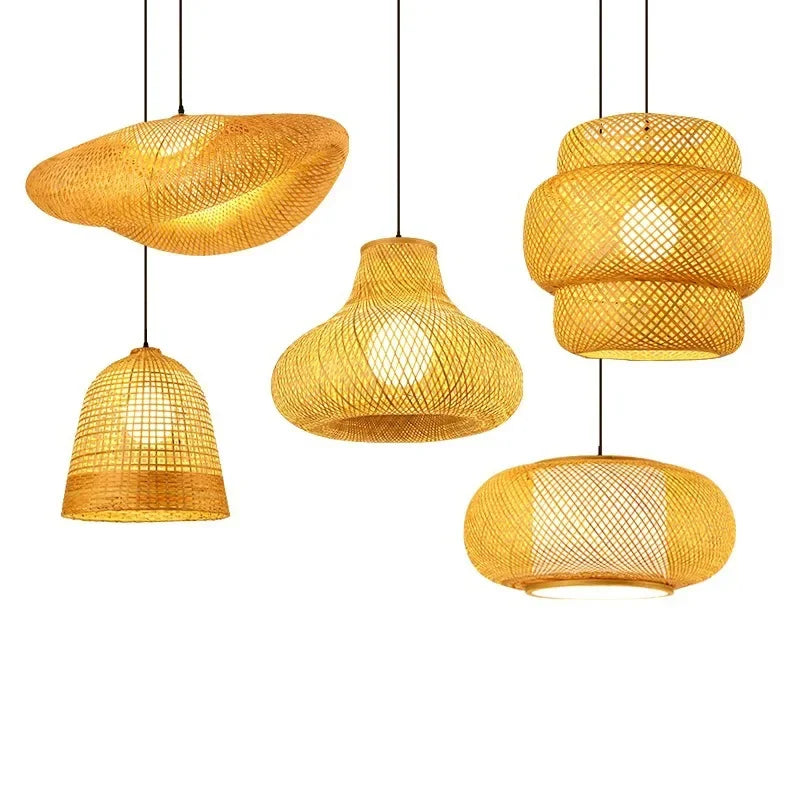 Nordic Rattan Pendant Light Bamboo Lamp Kitchen Suspension Home Bamboo Hanging Lampshade Dining Living Room Indoor Fixtures