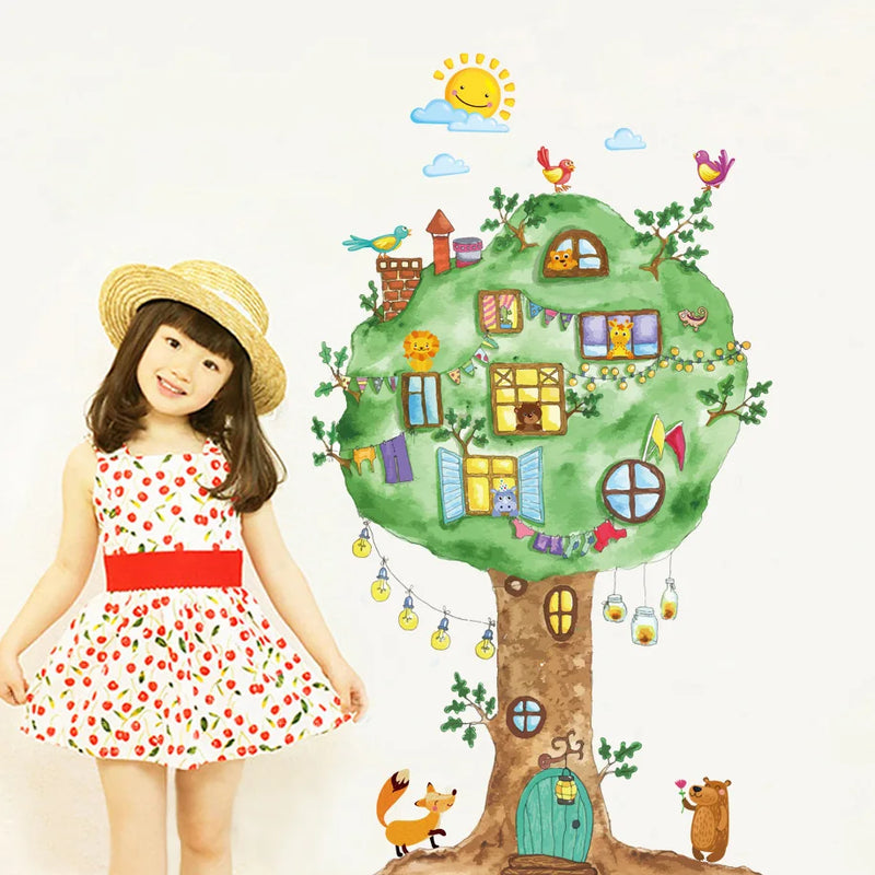 65*120cm Cartoon Tree House Vinyl Wall Stickers for Kids room Kindergarten Baby room Wall Decoration Home Decor Art Decals Mural