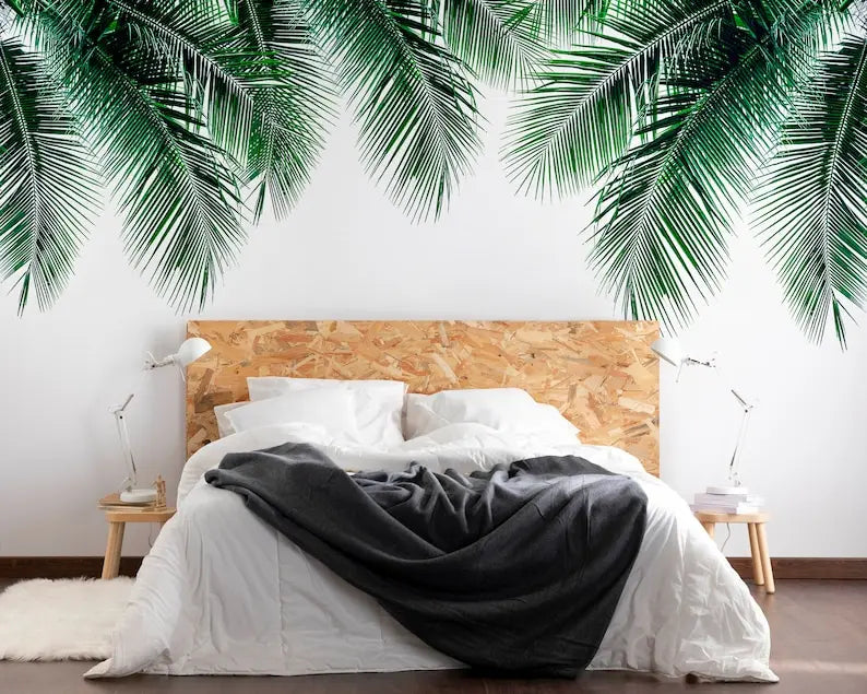 Modern Design Tropical Customizable Self Adhesive Wall Mural. Peel And Stick Living Room Wallpaper, Big Palm Tree Leaves Removab