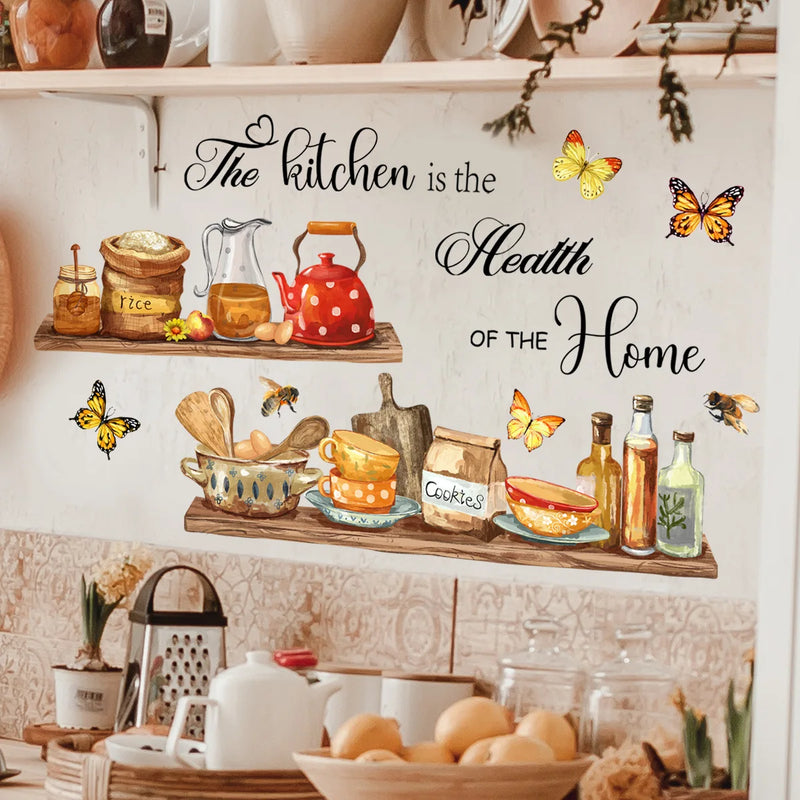 Butterfly Teapot Wall Sticker for Kitchen Cabinet Living Room Bedroom Home Decoration Wash Basin Cupboard Wall Decals Adhesive