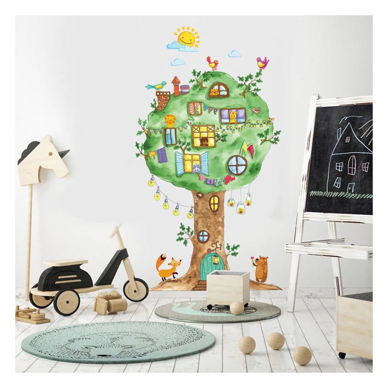 65*120cm Cartoon Tree House Vinyl Wall Stickers for Kids room Kindergarten Baby room Wall Decoration Home Decor Art Decals Mural