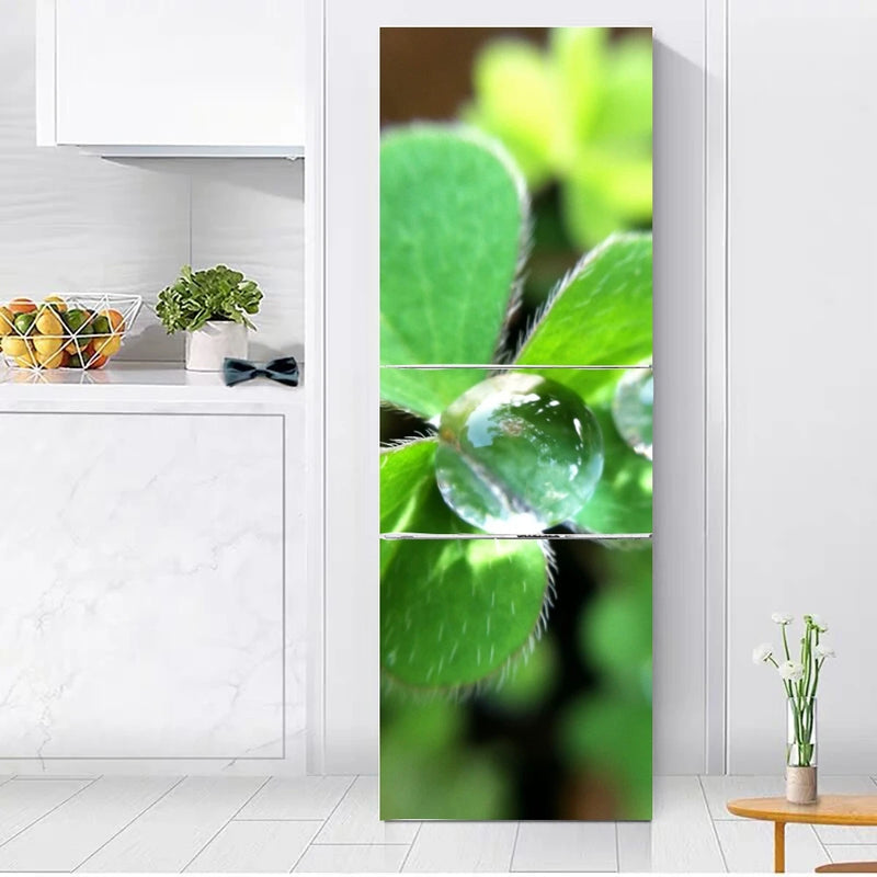 Tree Leafe Clover Print Stickers Door Cover Refrigerator Wallpaper Adhesive Freezer Vinyl Film Decor Fun Decal Art Mural Kitchen