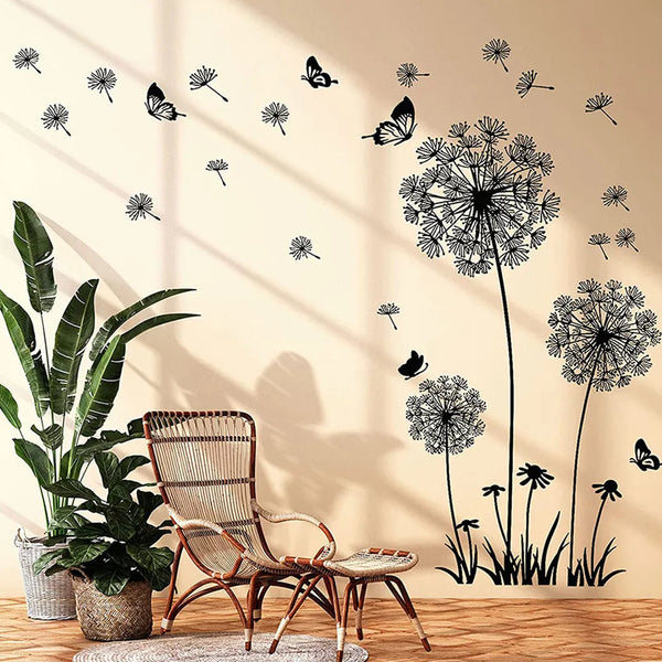 Black Dandelion Wall Stickers Butterflies On The Wall Living Room Bedroom Glass Window Decoration Mural Art Home Decor Decals