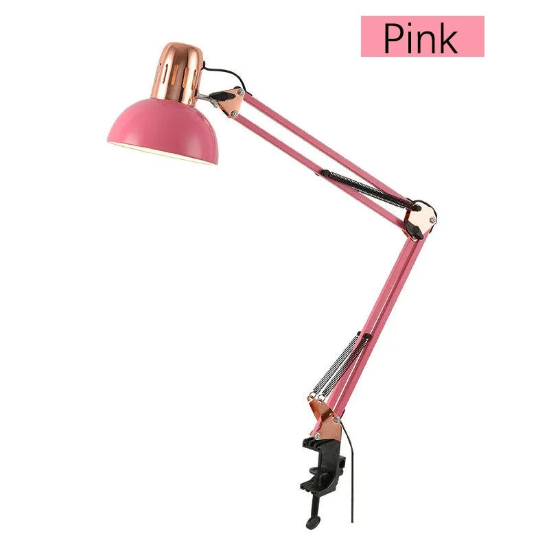 Vintage Metal Long Arm Folding Clip Mounted Lamp Reading Writing Study Light Fixture Office Work Nail Manicure Table Fill Light