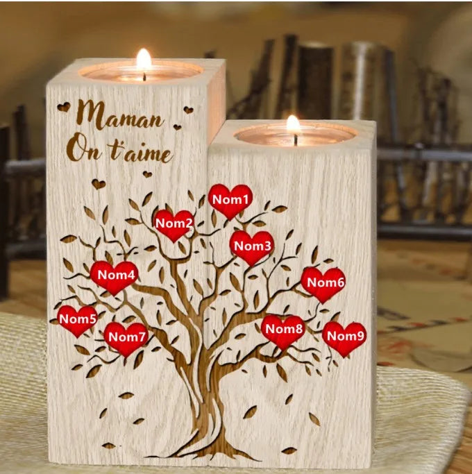 To My Personalized Mama Wooden Candle Stick Holder DIY Woodine Of Life Family Tree First Name for Mum Gift Home Decors