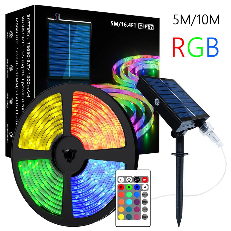 RGB Solar Led Light IP67 Waterproof Outdoor Garden Christmas Decoration Garland Xmas Solar Rope String Light Fairy Strip 5M