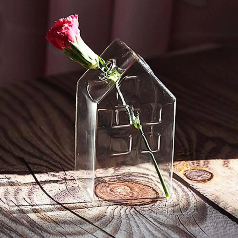 Small Clear Glass Vase Hydroponic House Shaped Simple Home decoration for Tabletop Centerpiece Wedding Flower Arrangement