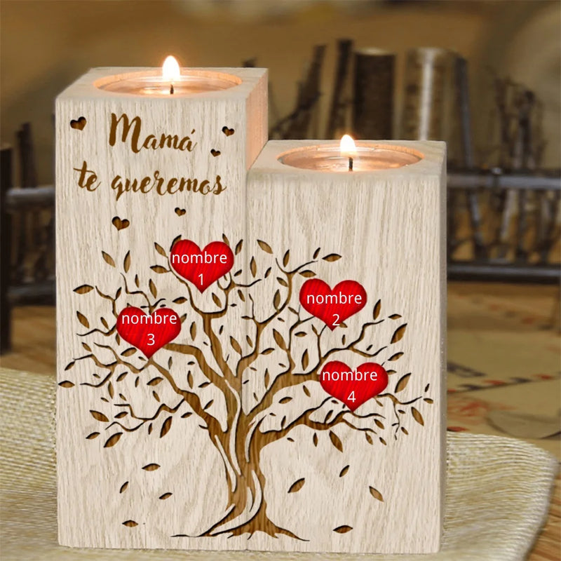 To My Personalized Mama Wooden Candle Stick Holder DIY Woodine Of Life Family Tree First Name for Mum Gift Home Decors