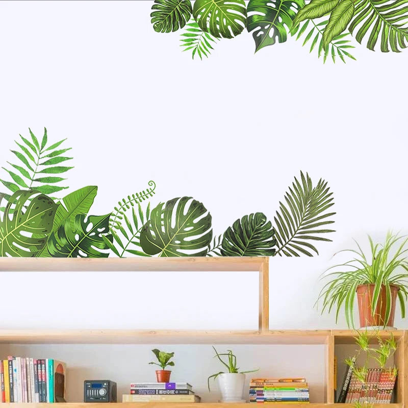 Tropical Green Plant Wall Sticker Palm Tree Leaves Wall Decal for Home Living Room Bedroom Decorative Art Vinyl Murals Wallpaper