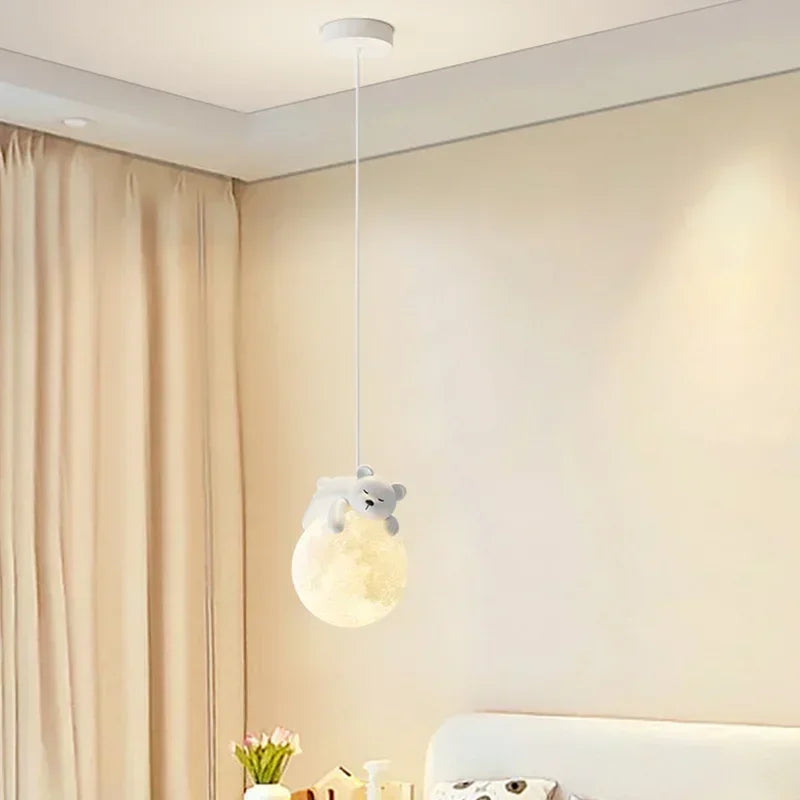 Children's Room Little Bear Pendant Lights LED Minimalist Chandelier Nordic Home Decoration Bedroom Bedside Hanging Lamp Fixture