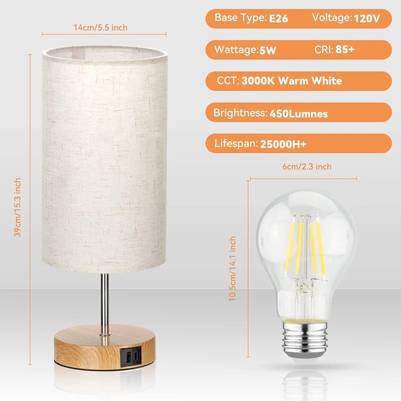 3 Lighting Modes Touch LED Table Lamp with USB Ports Bedside Lamp with Flaxen Fabric Shade  for Bedroom Office Living Room