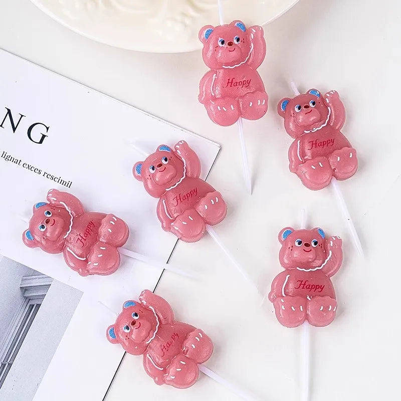 2PC Pink Bear Candle Birthday Cake Decoration Cupcake Topper Anniversary Supplies