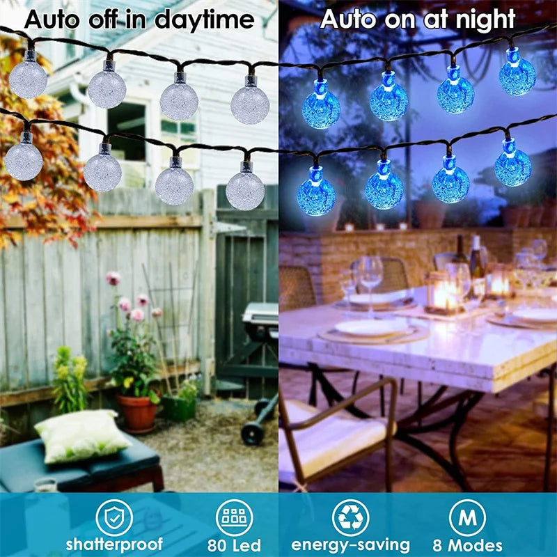 Solar String Lights Outdoor Garden Party Decor 100 Led Crystal Globe Lights with 8 Modes Waterproof Solar Powered Patio Light