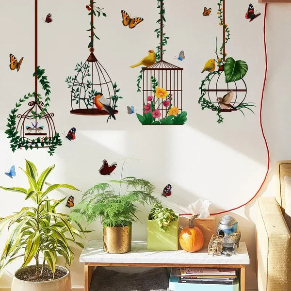 Simulation Butterfly Bird Cage Creative Decoration Wall Stickers Living Room Bedroom Background Wall Removable Stickers Home