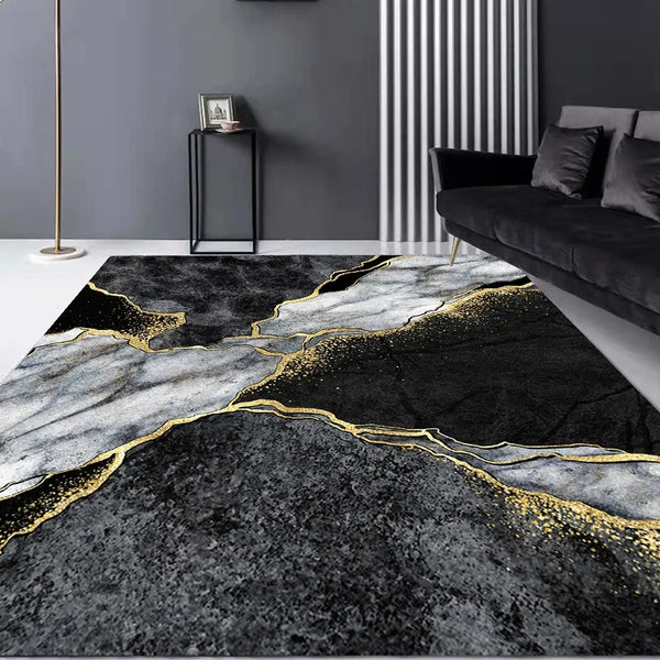 Black Gold Marble Carpet for Living Room Luxury Home Decoration Sofa Table Large Area Rugs Non-slip Floor Mat Entrance Door Mat