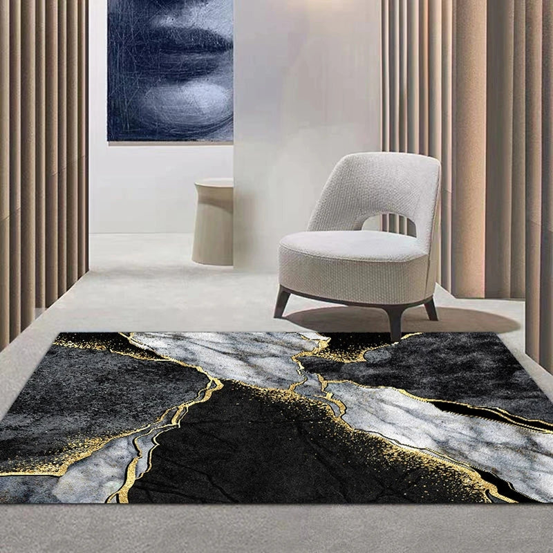 Black Gold Marble Carpet for Living Room Luxury Home Decoration Sofa Table Large Area Rugs Non-slip Floor Mat Entrance Door Mat