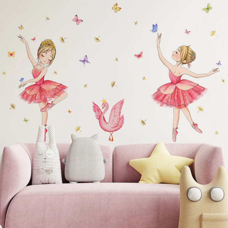 Red Dress Ballerina Swan Butterfly Wall Sticker Self-adhesive Removable Vinyl PVC Home Decor for Living Room Bedroom