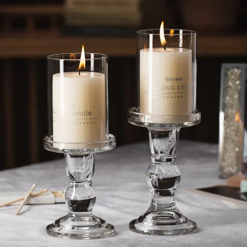 1pc 3.46 / 4.52 / 5.51inch Glass Candle Holders for Pillar Candle and Taper Candle Wedding Decoration Candlestick Set Home Decor