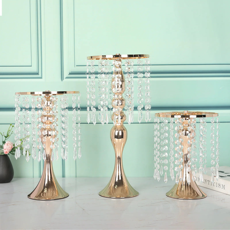 Crystal Flower Centerpiece Stand Metal Gold Candle Holder Road Lead Flowers Candlestick Wedding Table Party Home Decor European