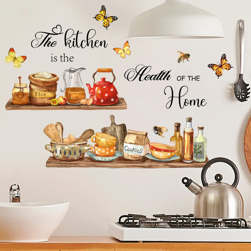 Butterfly Teapot Wall Sticker for Kitchen Cabinet Living Room Bedroom Home Decoration Wash Basin Cupboard Wall Decals Adhesive