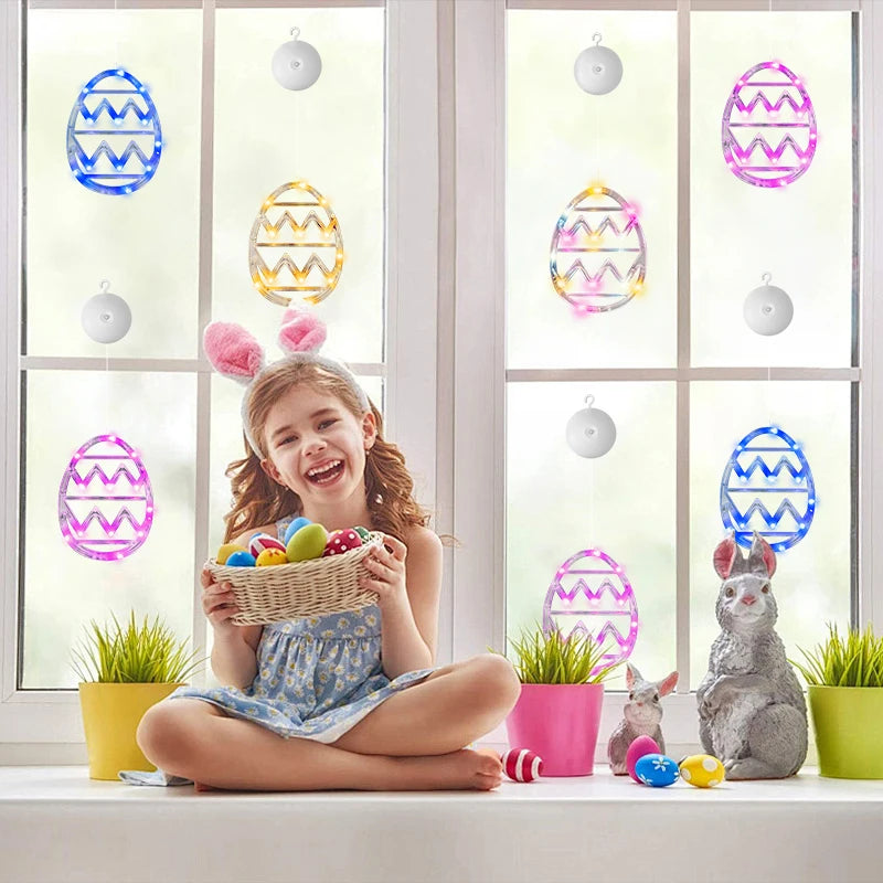 2/4PCS Easter LED Suction Lights Battery Operated Window Hanging Night Light Easter Indoor Home Party Wall Eggs Lamp Decoration