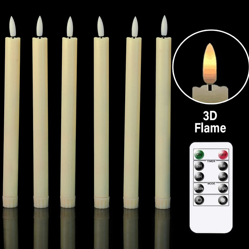 Pack of 2 White Flameless Short LED Taper Candles,Beige Realistic Black Flickering Home Decorative Holiday Candles