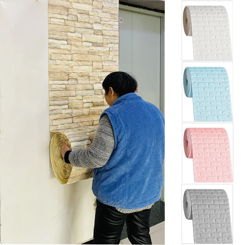 0.5/1M 3D Self Adhesive Waterproof Imitation Brick Wall Sticker DIY Wallpaper Kids Room Bedroom Kitchen Home Decoration