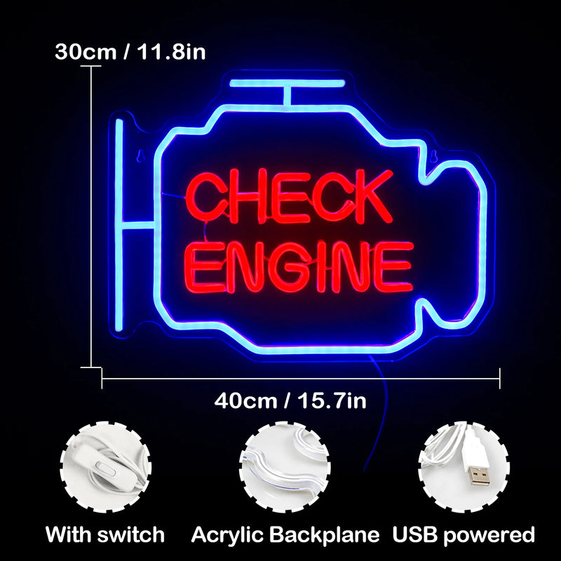 Check Engine Neon Sign Led Light Auto Room Garage Car Repair Shop Home USB Switch Bar Atmosphere Studio Wall Decor Gift Lamp