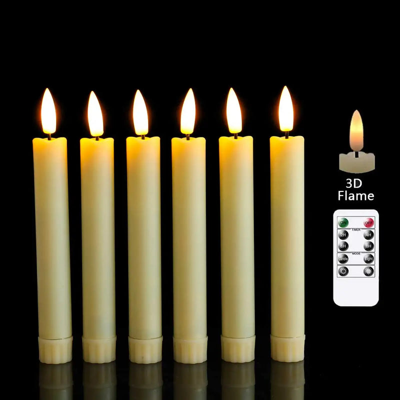 Pack of 2 White Flameless Short LED Taper Candles,Beige Realistic Black Flickering Home Decorative Holiday Candles