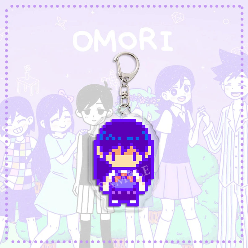 Cartoon Fashion Game Omori Pixel Figure Acrylic Keychain Fun Creative Basil Kel Sunny Pendant Keyring Chain Car Bag Accessories