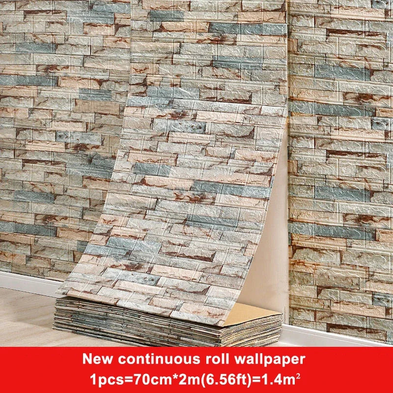 70cmx5/10 M 3D Continuous Brick Wall Stickers Self-adhesive Wallpaper Waterproof Stickers DIY Home Decoration Foam Wall Stickers