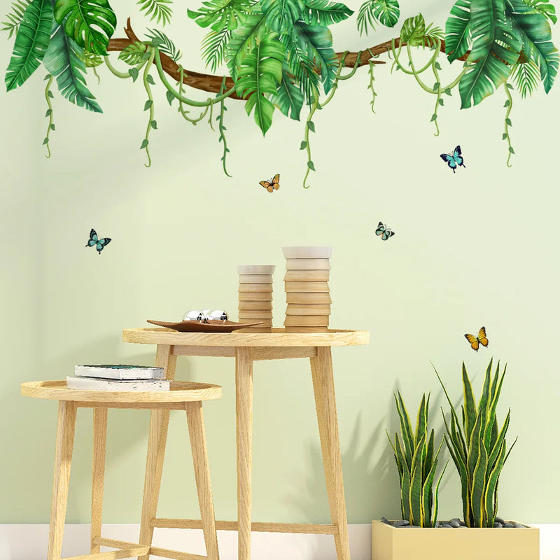 Plant Tree Green Leaf Wall Stickers Butterfly Green Plant Leaves Wall Sticker Leave Home Decor Living Room Wallpaper Bedroom