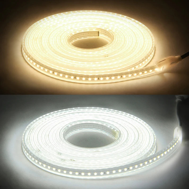 220V LED Strip Lights 5050 Waterproof High Brightness Flexible Lamp Tape Kitchen Outdoor Garden Room Decor LED Strip With Switch