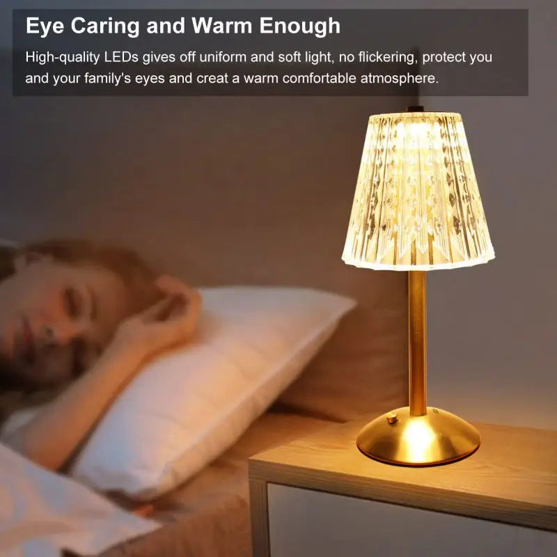 Diamond Table Lamp Touch Sensor Wireless Desk Lamps USB Rechargeable Bedside Night Light Bar Hotel Restaurant Crystal Lighting