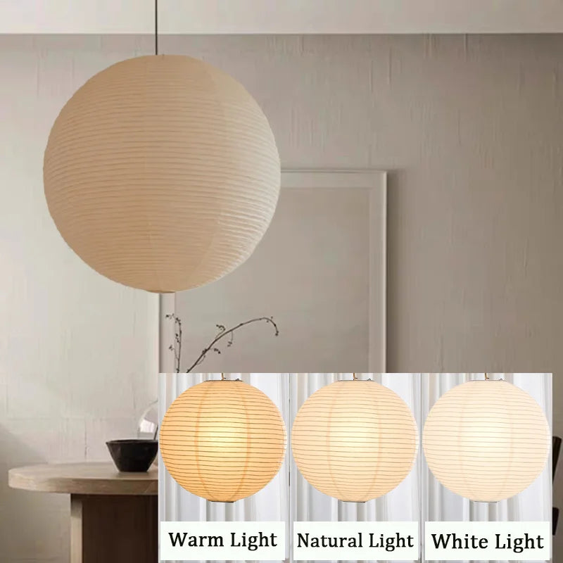 Noguchi Rice Paper Pendant Light Japanese Paper Hanging Lamps Minimalist Model Ceiling Paper Lantern Light for Home/Cafe Decor