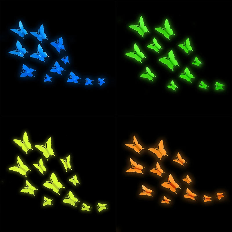 12pcs Glowing Wall Decal Stickers Luminous Butterfly 3D Wall Sticker DIY Kids Bedroom Decal Art Home Decoration Glow In The Dark