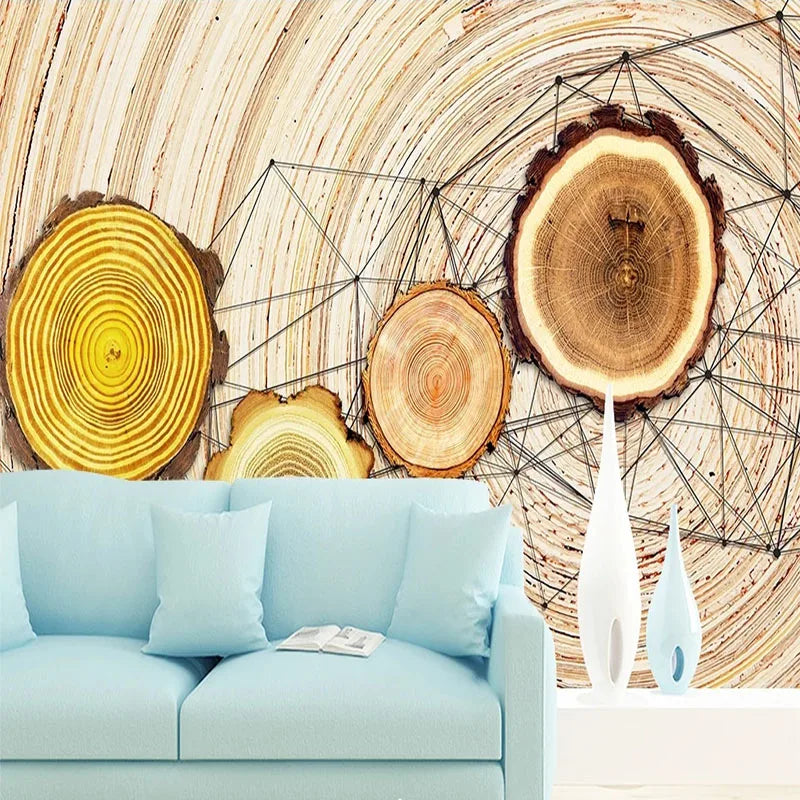 Custom 3D Photo Mural Wallpaper Wood Big Tree Annual Rings Nordic Style Background Wall Sticker Papel De Parede Tapety Fresco