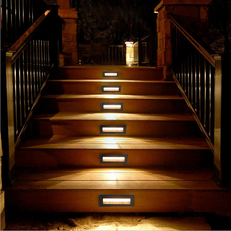 Horizontal Outdoor LED Stair Lights Indoor 100-240V 6W Wall Lighting DC12V IP65 Corner Steps Decks Pathway Yard Staircase Fences