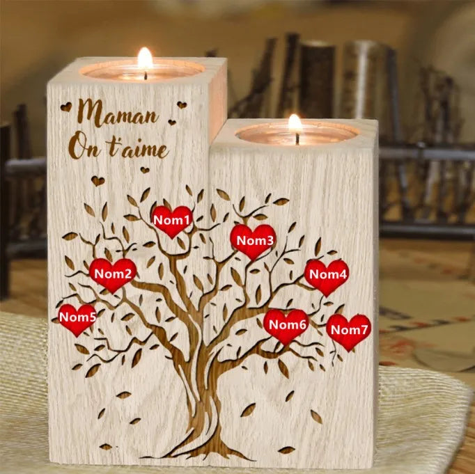 To My Personalized Mama Wooden Candle Stick Holder DIY Woodine Of Life Family Tree First Name for Mum Gift Home Decors