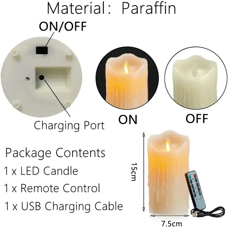 LED Candles, Flickering Flameless Candles,Rechargeable Candle, Real Wax Candles With Remote Control