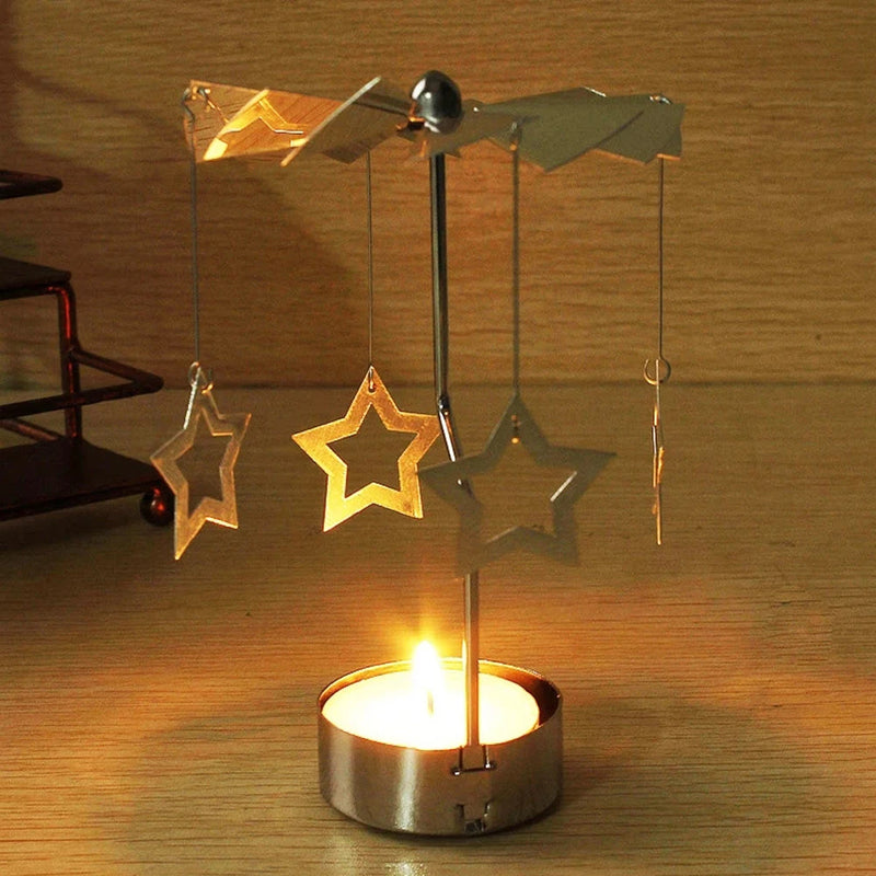 Silver Rotating Candlestick Spinning Rotary Carousel Tea Light Candle Holder Stand Light Gift Wedding Decor Ornament